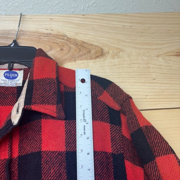 Vintage Pilgrim Shirt Mens Medium Red Black Wool Flannel Check Button Up 70s - Picture 9 of 13